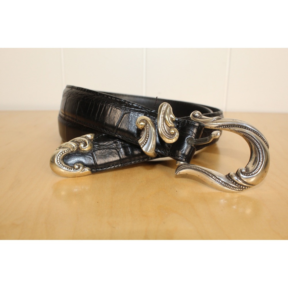 Brighton Belt Black Croc-Embossed Leather 24503 Silver Tone Buckle Womens SZ LG - Picture 5 of 5